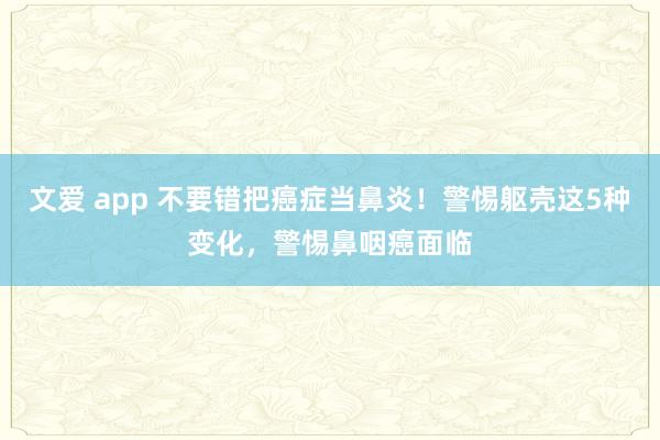文爱 app 不要错把癌症当鼻炎！警惕躯壳这5种变化，警惕鼻咽癌面临