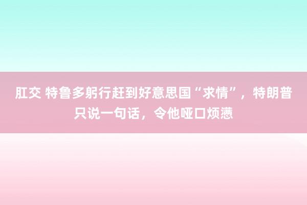 肛交 特鲁多躬行赶到好意思国“求情”，特朗普只说一句话，令他哑口烦懑
