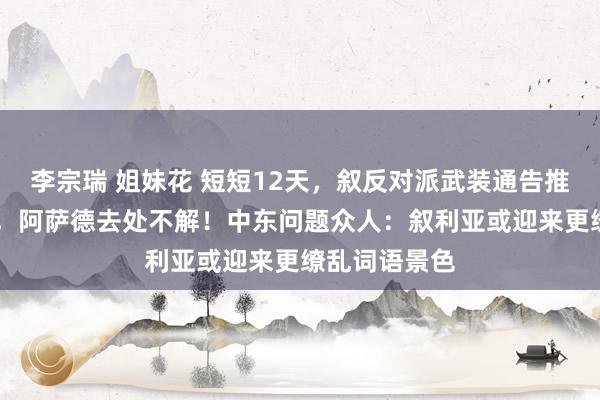 李宗瑞 姐妹花 短短12天，叙反对派武装通告推翻24年政权，阿萨德去处不解！中东问题众人：叙利亚或迎来更缭乱词语景色