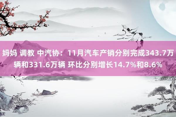 妈妈 调教 中汽协：11月汽车产销分别完成343.7万辆和331.6万辆 环比分别增长14.7%和8.6%