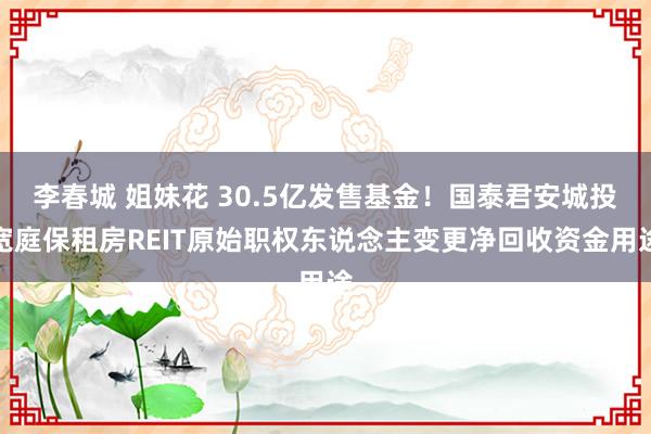 李春城 姐妹花 30.5亿发售基金！国泰君安城投宽庭保租房REIT原始职权东说念主变更净回收资金用途