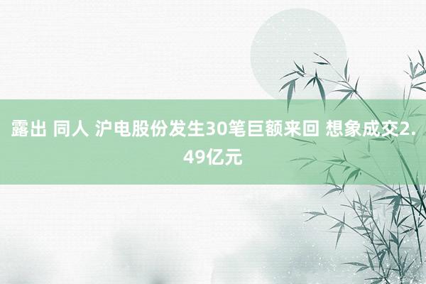 露出 同人 沪电股份发生30笔巨额来回 想象成交2.49亿元