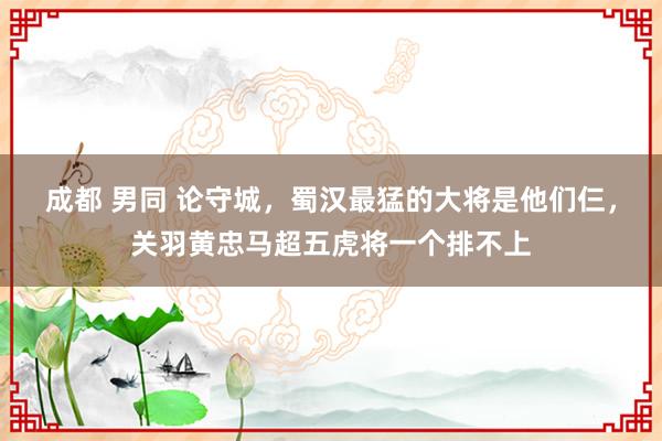 成都 男同 论守城，蜀汉最猛的大将是他们仨，关羽黄忠马超五虎将一个排不上