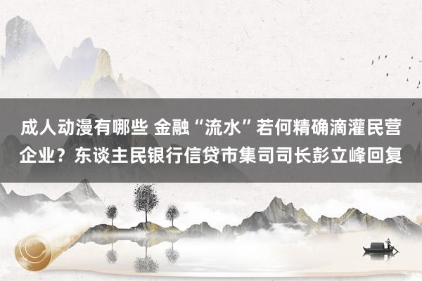 成人动漫有哪些 金融“流水”若何精确滴灌民营企业？东谈主民银行信贷市集司司长彭立峰回复