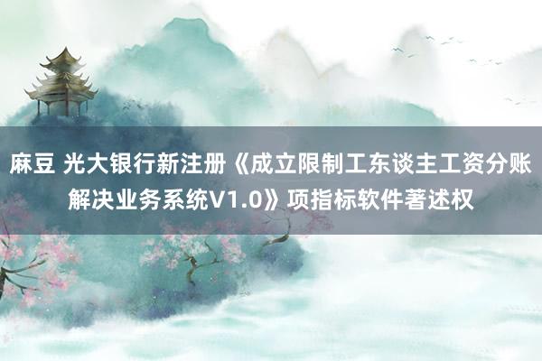 麻豆 光大银行新注册《成立限制工东谈主工资分账解决业务系统V1.0》项指标软件著述权