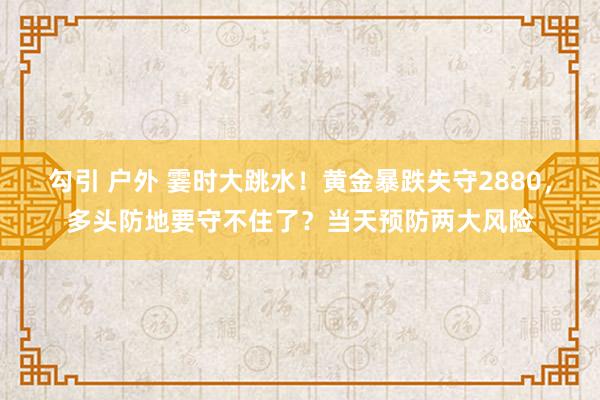 勾引 户外 霎时大跳水！黄金暴跌失守2880，多头防地要守不住了？当天预防两大风险