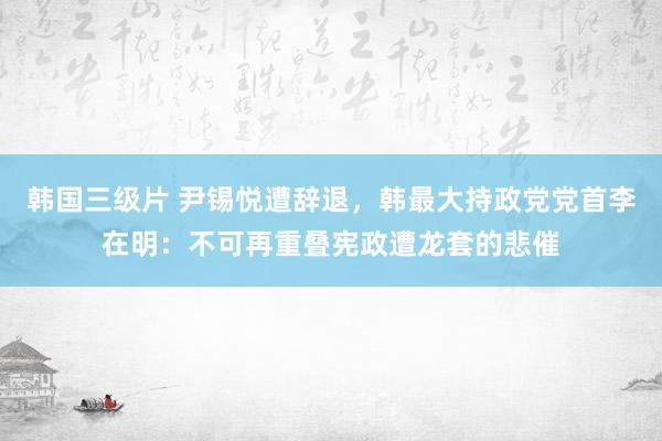 韩国三级片 尹锡悦遭辞退，韩最大持政党党首李在明：不可再重叠宪政遭龙套的悲催