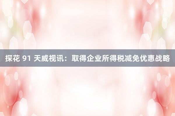 探花 91 天威视讯：取得企业所得税减免优惠战略