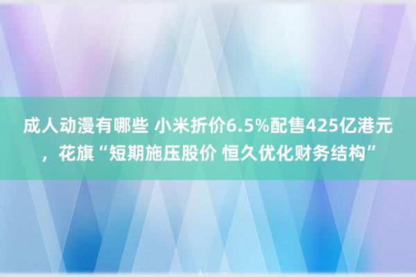 成人动漫有哪些 小米折价6.5%配售425亿港元，花旗“短期施压股价 恒久优化财务结构”