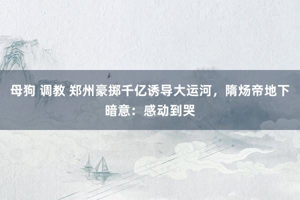 母狗 调教 郑州豪掷千亿诱导大运河，隋炀帝地下暗意：感动到哭
