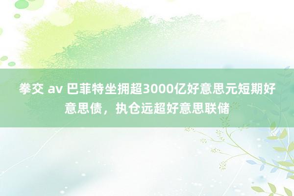 拳交 av 巴菲特坐拥超3000亿好意思元短期好意思债，执仓远超好意思联储